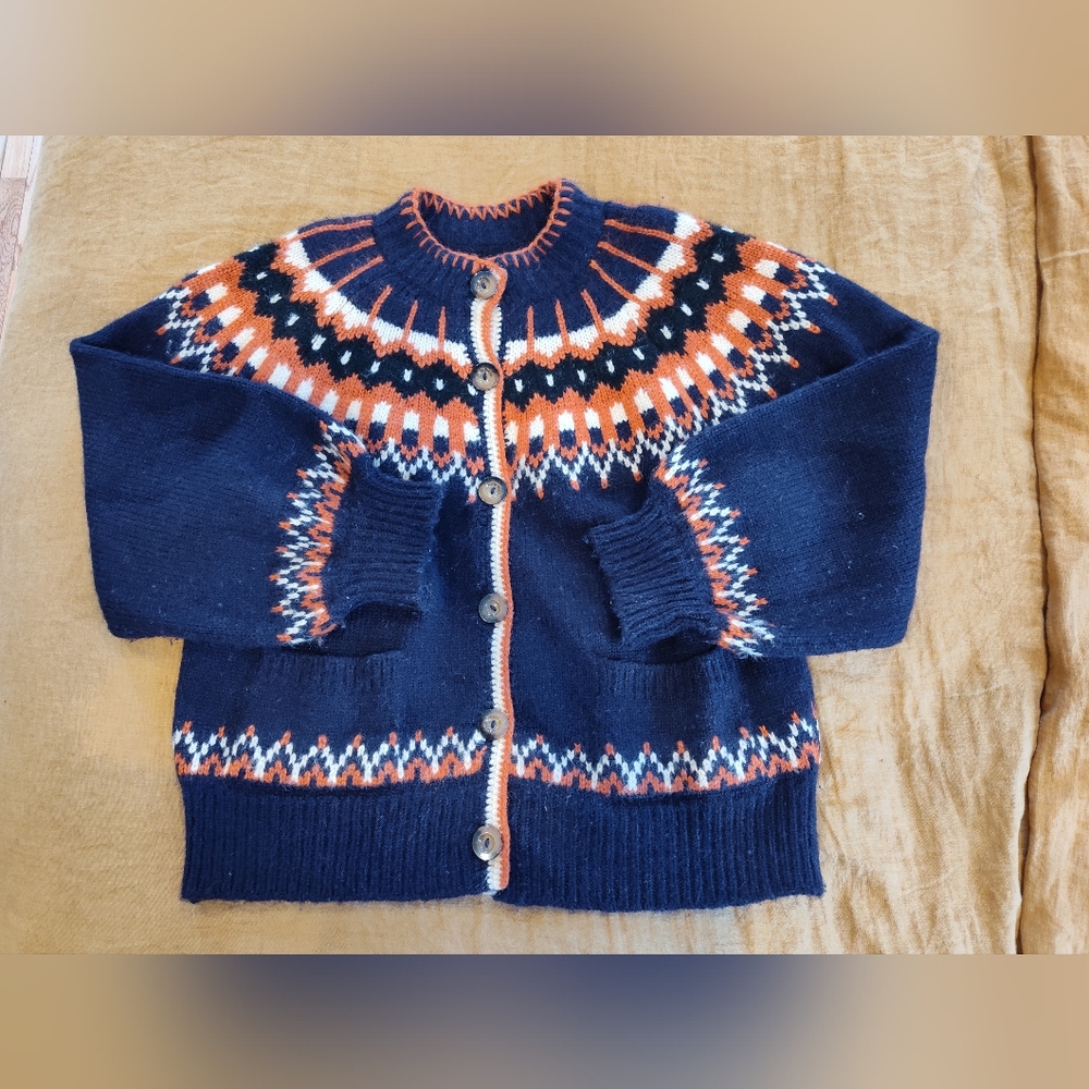 Doen Hue Balloon Sleeve Wool Fair Isle Cardigan Sweater XL - Picture 3 of 9
